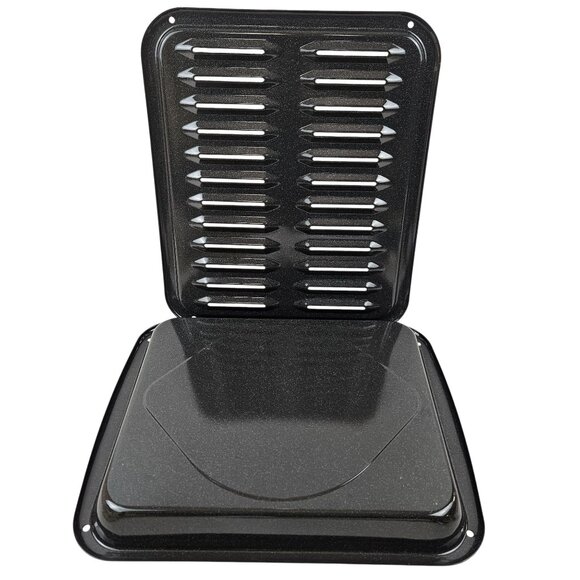 Enamel Coated Roasting Tray Drip Pan Speckled Gray Oven Broiler Vintage - Picture 7 of 10